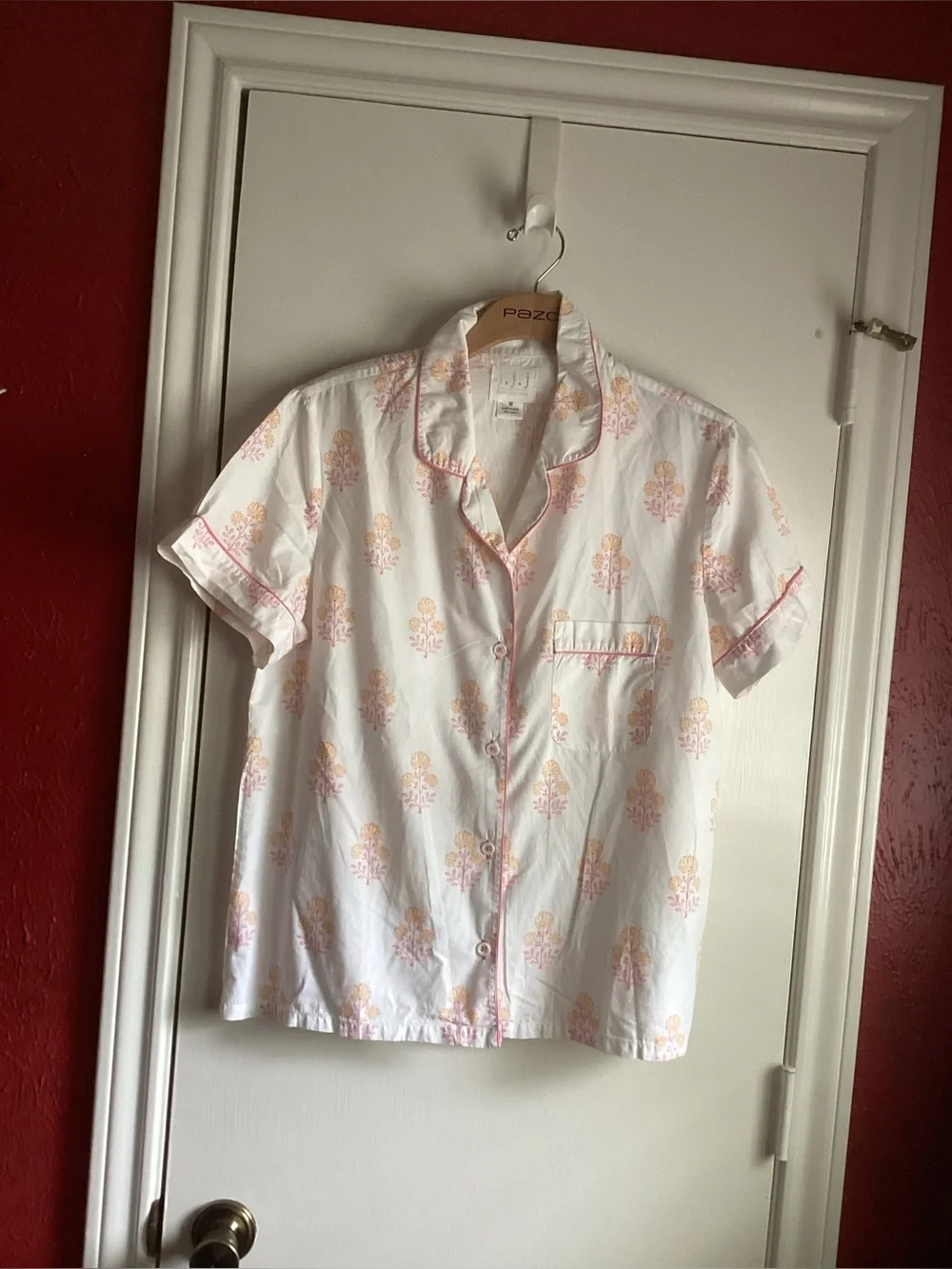 Ladies Short-Sleeve Pajama Short Set…Pink & Peach Floral Print